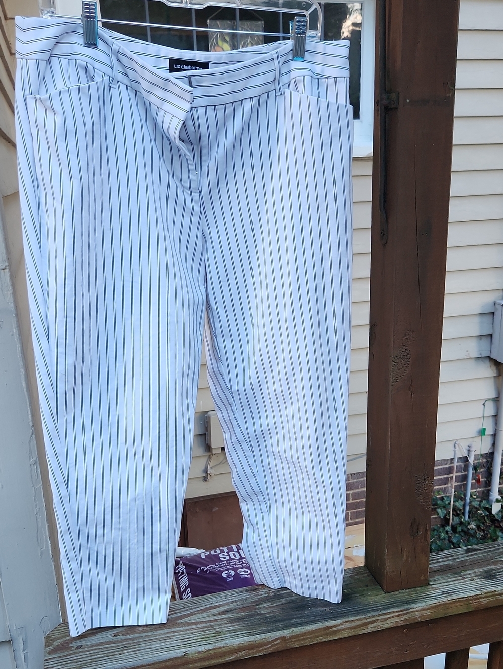Liz Claiborne White Dress Pants with Navy Pinstripes - Men's